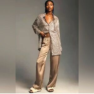 Anthropologie Flat White gold Sequin Top Tunic Duster mini Dress long sleeves XL